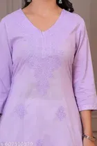 Cotton Chikankari Kurti for Women, Lavender 
