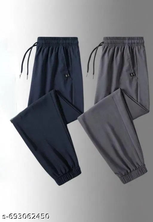 Cotton Pants for Men, Blue & Grey, Pack of 2 (34)