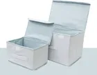 Storage Basket, Box, Bins & Non-Woven Wardrobe Closet Organizer Foldable Drawer Rectangular Stackable Box/Bins with Lid & Handle, Grey,Set of 2