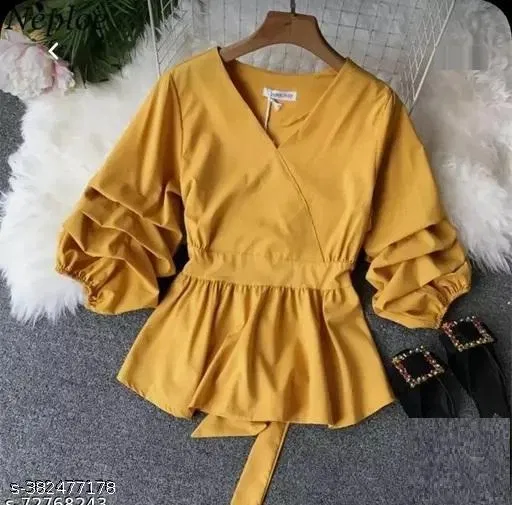 Cotton Blend Top for Women, Yellow (M)