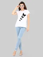 Half Sleeves Printed Round T-Shirt for Women 