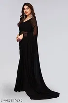 Georgette Solid Saree for Women, Black 