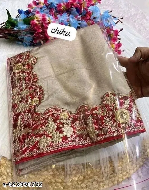 Chinnon Saree for Women, Cream (5.5 M)