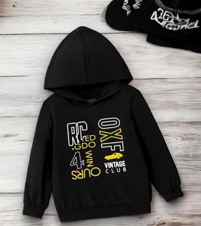 Light Fleece Printed Hoodie for Kids (Black, 2- 4 Years)