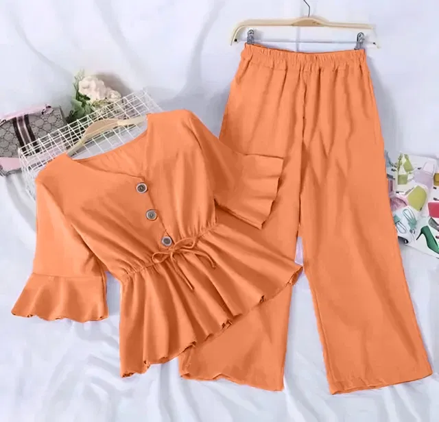 Poly Crepe Solid Clothing Set foor Girls, Orange (6-12 Months)