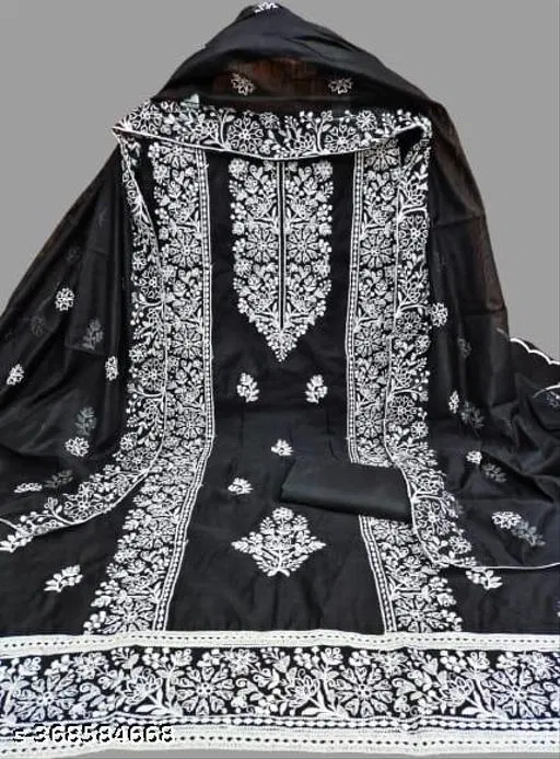 Embroidered Ethnic Motif Patiala Suits for Women (Black, Un Stitched)