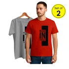 Round Neck T-Shirt for Men, Pack of 2 (Grey & Red, L)