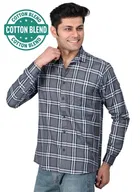Cotton Blend Full Sleeves Chequered Shirt for Men 