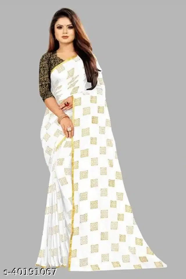 Chiffon Zari Woven Saree for Women (White, 6.3 m)
