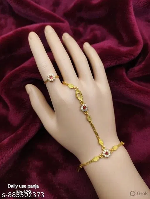 Bracelet with Ring for Women (Gold, Free Size)