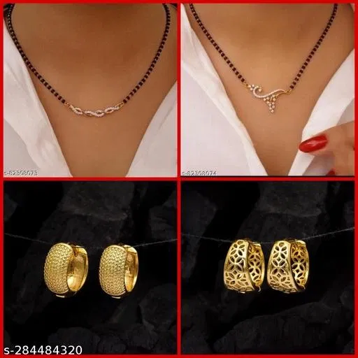 Alloy 2 Pcs Mangalsutra with 2 Pair Earrings for Women (Multicolor, Set of 4)