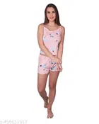 Cotton Blend Printed Night Suit for Women, Multicolour 
