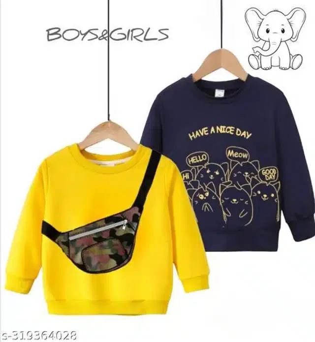 Full Sleeves Sweatshirts for Kids (Yellow & Navy Blue, 0-1 Years) (Pack of 2)