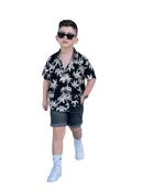Cotton Blend Printed Shirt For Boys, Black 