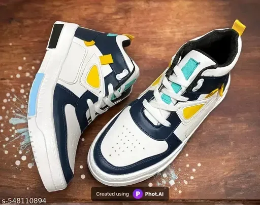 Casual Shoes for Men (White & Blue, 9)