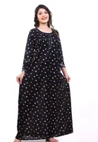 Satin Printed Nightdress for Women (Black, XL)