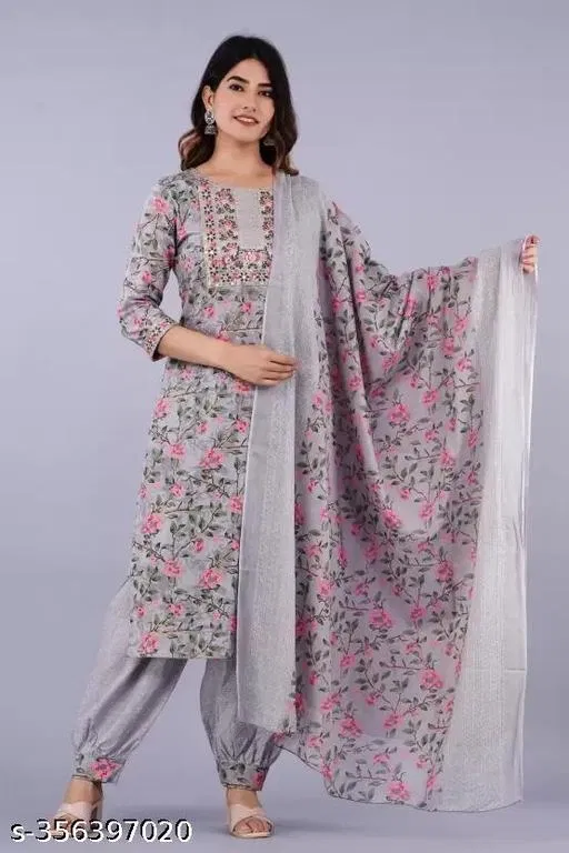 Kurta Set for Women (Grey, L)