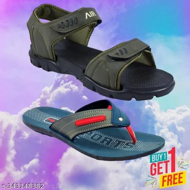 Sandal with Flipflop for Men (Multicolor, 7) (Pack of 2)