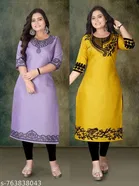 Solid Embroidered Rayon Kurti for Women, Pack of 2 