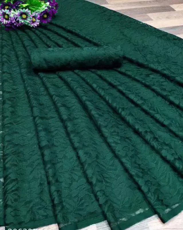 Net Floral Saree for Women (Green, 6.3 m)