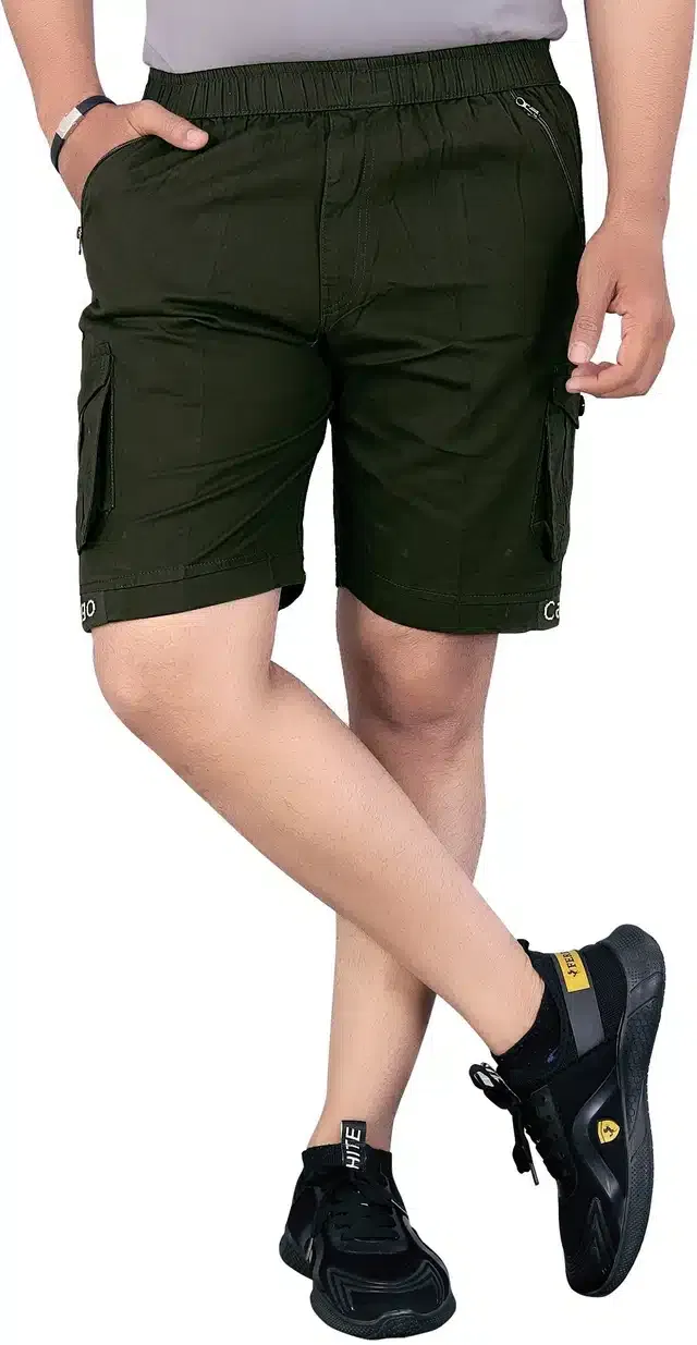 Cotton Cargo Shorts for Men (Bottle Green, 34)