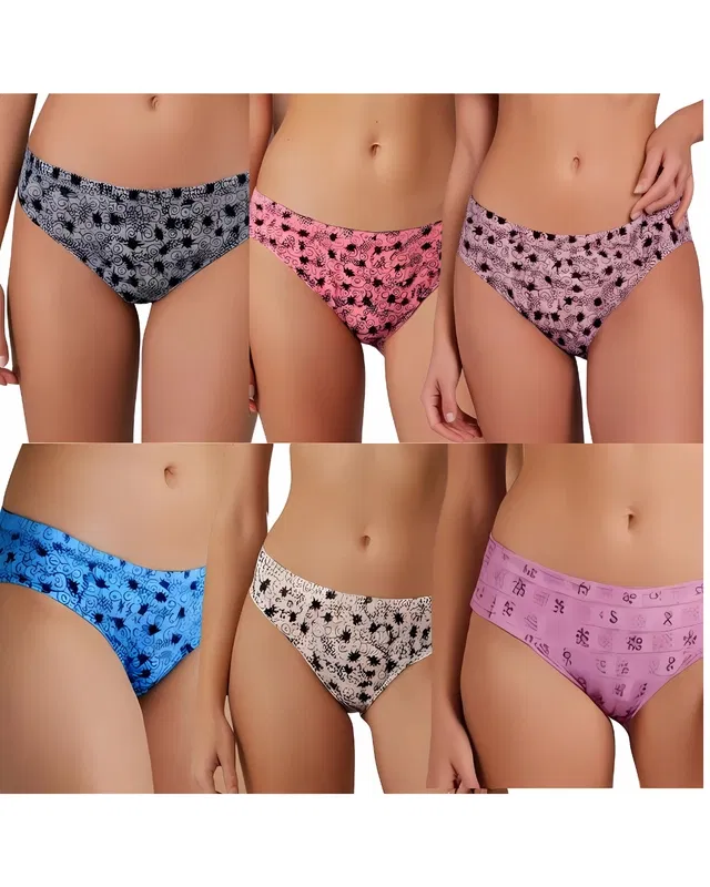 Cotton Printed Briefs for Women (Multicolor, XL) (Pack of 6)