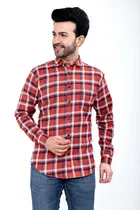 Cotton Blend Checked Shirt for Men, Orange 