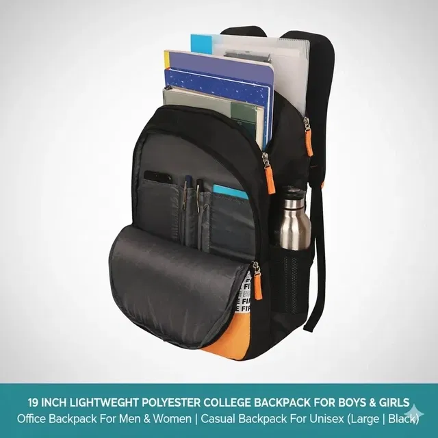 Priority 19 Inch Lightweight Polyester College Backpack For Boys & Girls | Office Backpack For Men & Women | Casual Backpack For Unisex (Large | Black) - INV23129