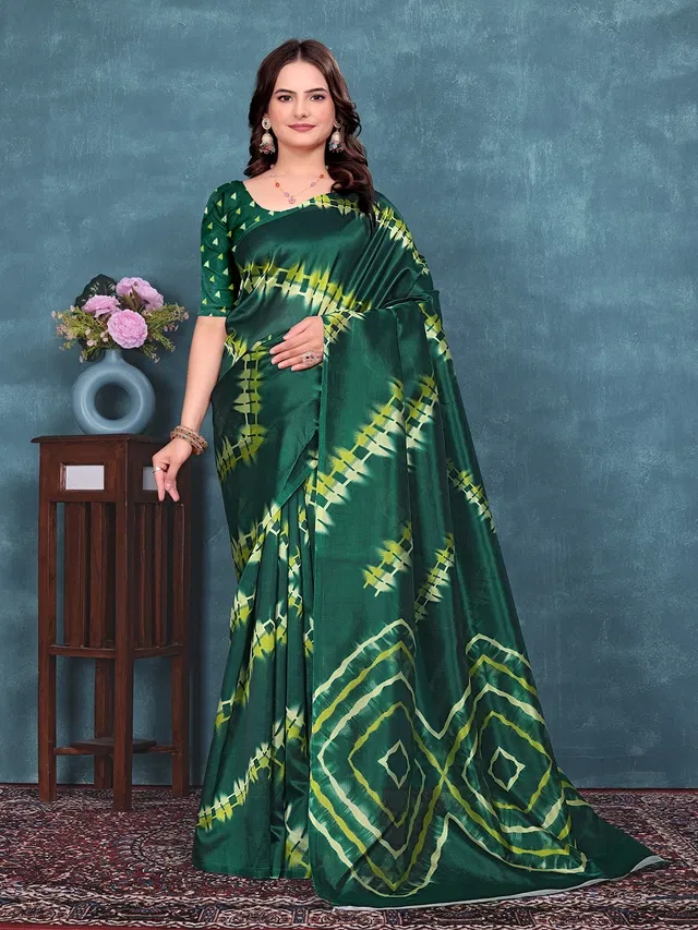 Mysore Silk Printed Saree for Women (Green, 6.3 m)