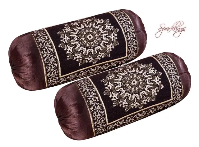 Jute Printed Bolster Covers (Multicolor, 17x27 inches) (Pack of 2)