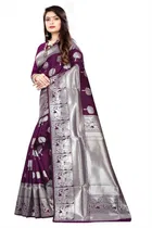Litchi Silk Zari Woven Saree for Women, Purple 