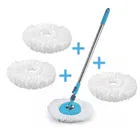 Bzore Durable Stainless Steel Replacement Handle for Easy Floor Cleaning Spin Mop Rod Set with 3 Pcs Refill, Blue & Silver, Set of 4