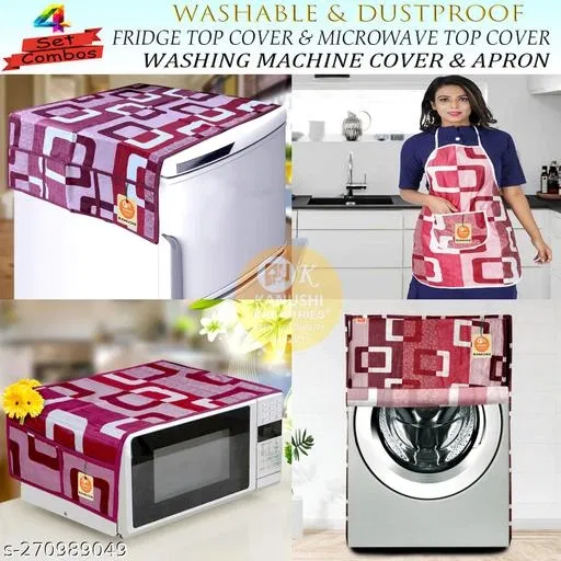 KANUSHI Industries® Washabl&Dustproof Front Load Automatic Washing Machine Cover+1 Pc Fridge Cover+1 Pc Microwave Cover+ Apron for Kitchen Front (W.M-Front+Apron+Micro+FRI-Maroon-Box)