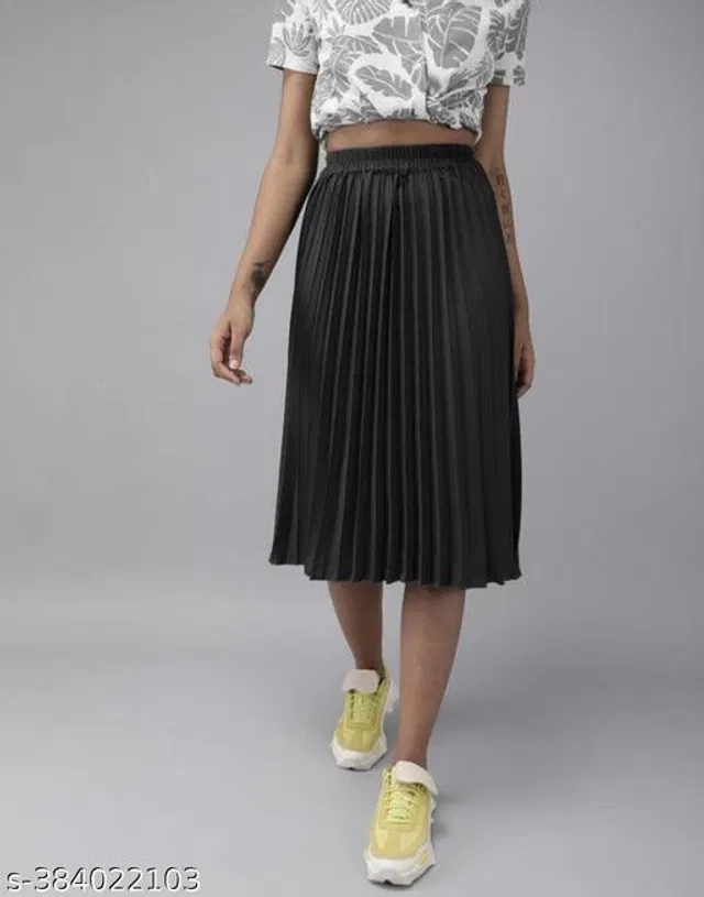 Crepe Skirts for Women (Black, 30)