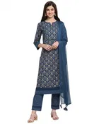 Cambric Cotton Foil Printed Kurta with Pant & Dupatta for Women 
