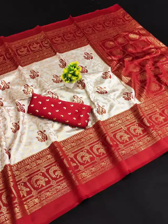 Art Silk Printed Saree for Women (Off White, 6 m)