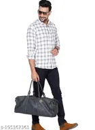 Cotton Blend Checked Shirt for Men, White 