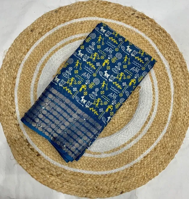 Sana Silk Printed Saree for Women, Blue (6.3 m)