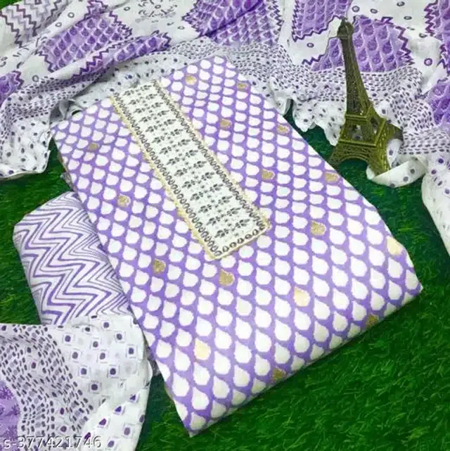 Cotton Printed Unstitched Dress Material for Women (Purple)