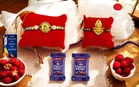 Metal 2 Pcs Rakhi with Greeting card, Roli & 2 Pcs Chocolate 