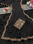 Crepe Solid Saree for Women, Black 