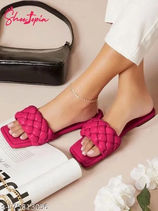 Synthetic Square Toe T- Strap Flats for Women (Pink, IND-9)