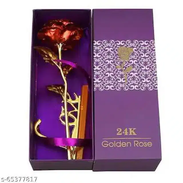 Gold Plated Rose Flower with Love Stand Gift (Red)