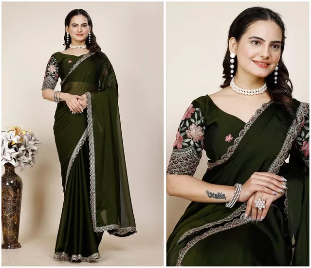 Chiffon Woven Design Saree for Women (Green, 6.3 m)
