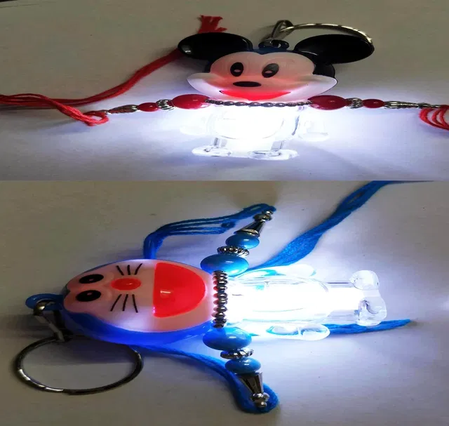 Plastic Doremon Micky Camera Light Designer Rakhi for Kids (Multicolor, Pack of 3)