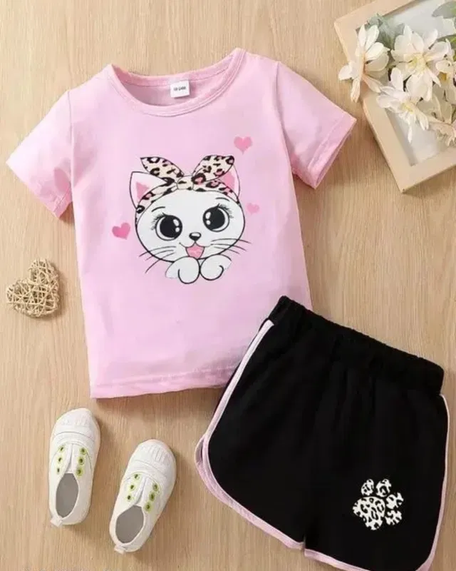 Hosiery Clothing Set for Kids (Pink & Black, 0-3 Months)