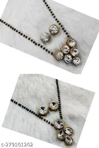 Alloy Mangalsutra With Earring for Women, Black