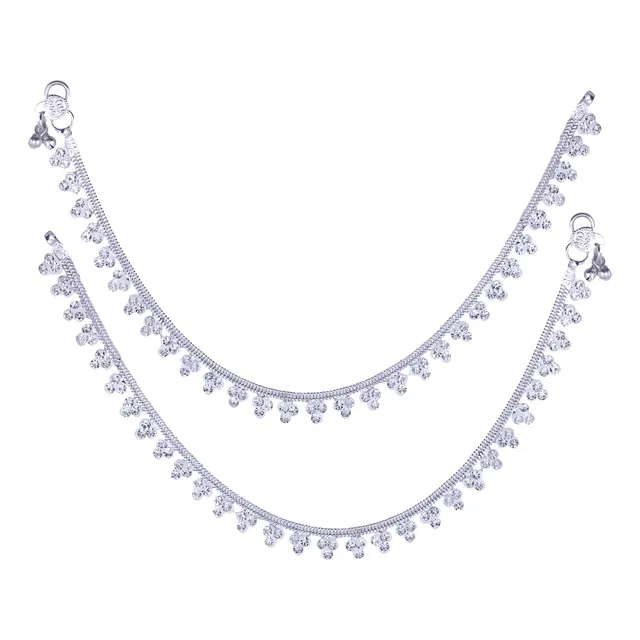 Brass Rhodium Plated Anklet Set (Silver, Set of 1)