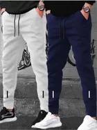 Polyblend Printed Trackpants for Men, Grey & Navy Blue, Pack of 2 