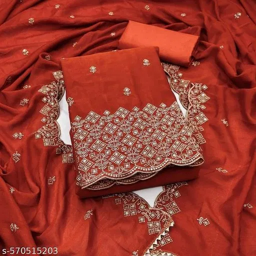 Embroidered Floral Patiala Suits for Women (, 5.85 meter (S)) (Orange, Un Stitched)